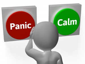 Panic Calm Buttons Showing Worrying Or Tranquility