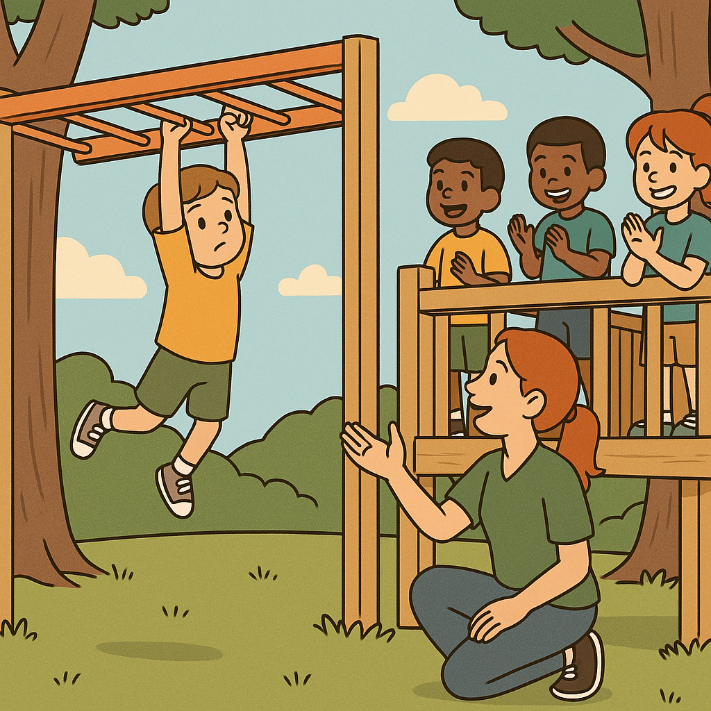 parent coaching child independence playground